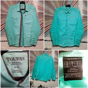 Guess Mens Medium Aqua Green/Blue Longsleeve ButtonUp Dress/Casual Shirt